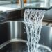 Modern waterfall kitchen sink with water flowing in cascade pattern